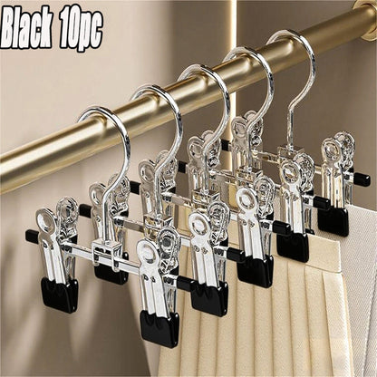 10pcs Non-marking Clip Hook Stainless Steel Hanger, Retractable Multi-functional Metal Non-slip ren'S Clothes Drying Rack with Sock Hook, Suitable for Family Wardrobe Storage and Drying Use, Spacesaving Hanger, Closet Organization, Sleek Hanger, Compact D