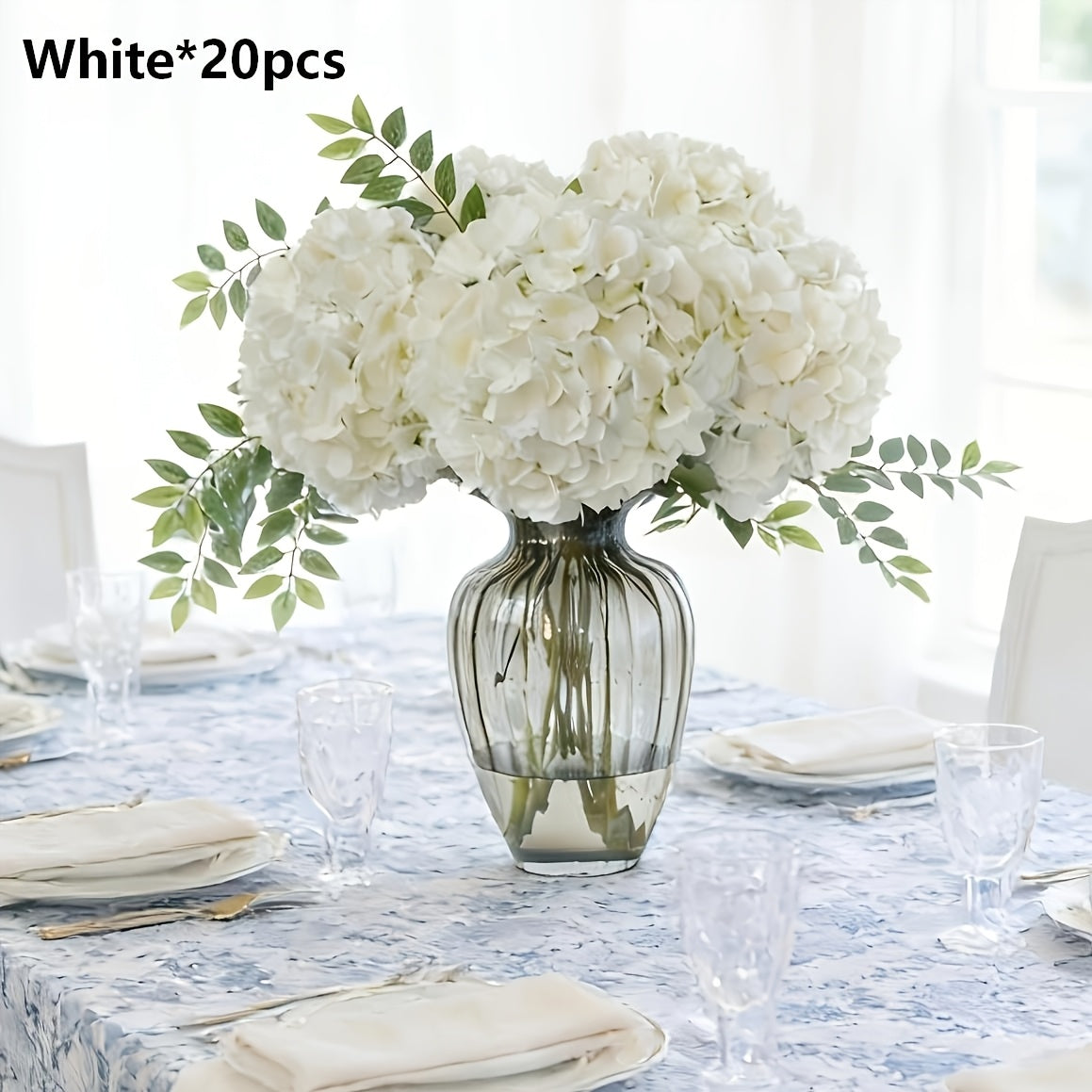 Set of 10 Blue Artificial Hydrangea Flowers, 16.2 Inches in Length, Perfect for Birthday Celebrations, Bedroom Decor, Kitchen Embellishments, Exhibition Displays, And Christmas Decorations (10pcs in Blue).