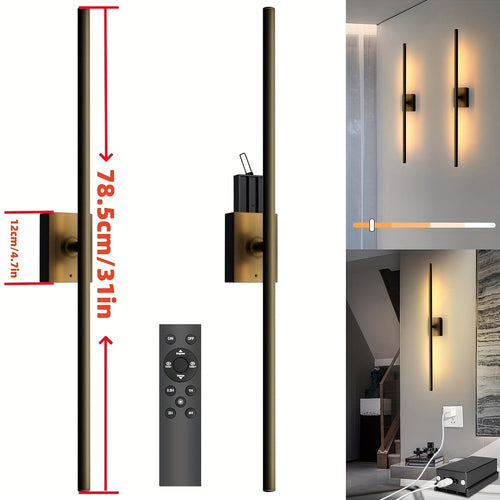 2 Pack Cordless LED Wall Sconces with Remote - Dimmable 3000K-6000K Battery Operated Wall Lights for Bedroom/Hallway, Modern Picture Lights for Walls, Warm White to Daylight (No Hardwiring Needed)