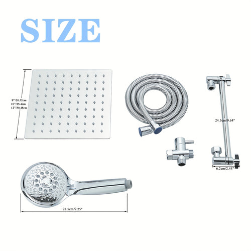 Modern Luxury Shower Head, 8/10/12 Inch Shower Head with Handheld Spray Combo And Adjustable Arm, High Pressure Rain Shower Head, Chrome Plated Bath Showerhead, Handheld Showerhead, Contemporary Design for Shower Use Solely For shower use solely