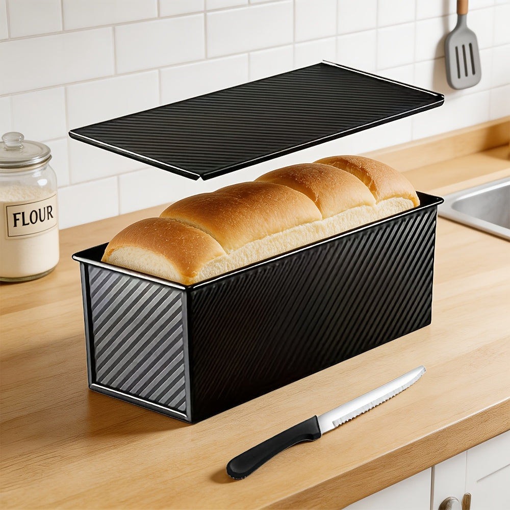 1/2pcs Extra Large Pullman Loaf Pan with Lid 12.3x4.7x4.3 Inches, Bread Knife Included, Vent Holes for Baking, Black Lid Bread Pan for Sandwich Bread
