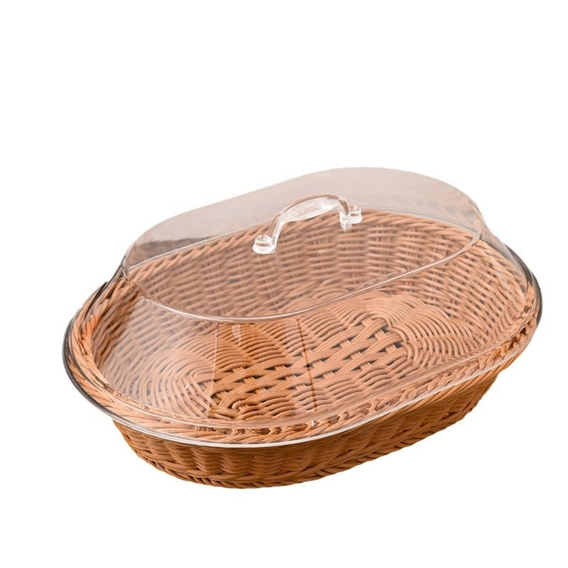 Woven for Bread Basket with Lid - Oval Rattan Food Basket for Serving, Storage And Display | Ideal for Bread, Fruits, Vegetables, Kitchen And Dining Decor