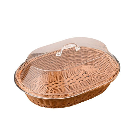 Woven for Bread Basket with Lid - Oval Rattan Food Basket for Serving, Storage And Display | Ideal for Bread, Fruits, Vegetables, Kitchen And Dining Decor