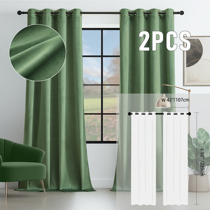 Velvet Room Darkening Curtains 2 Panels | Grommet Top Thermal Insulated Soundproof Blackout Curtains for Living Room Bedroom, Soft Solid Color Vintage Window Drapes