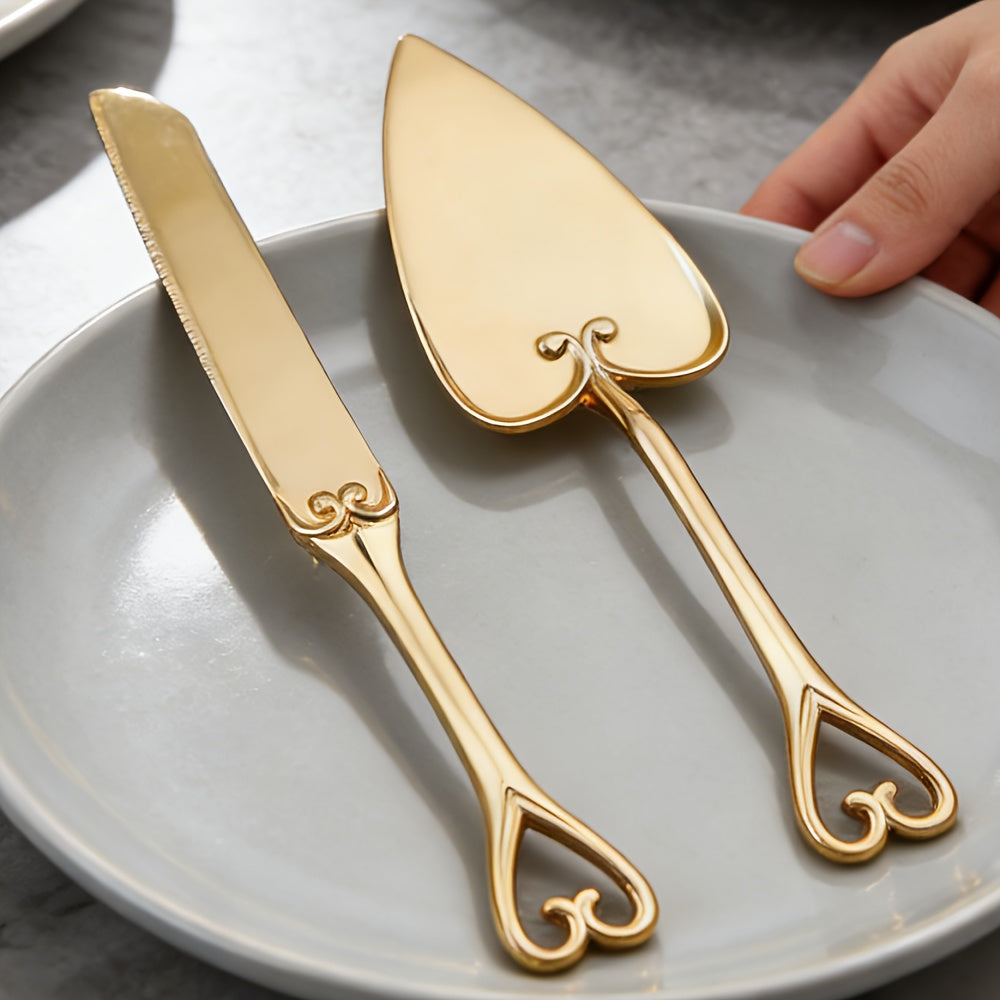 2pcs Golden Rose - Handle Tableware Set, Exquisite Cake Knife And Spatula Gift Box, High-End Food Service Equipment Supplies, Ideal Western-Style Tableware for Gifting