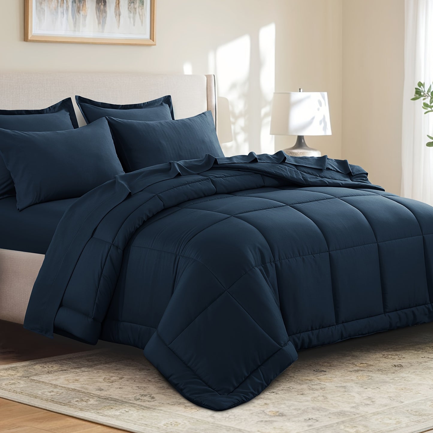 7pcs Comforter Set-Luxury Soft Fluffy Bedding With 1 Comforter, 1 Fitted Sheet, 1 Flat Sheet, And 4 Pillowcases & Pillow Cover-All Season Quilte Set Queen, Hypoallergenic, Breathable, Easy Care, Valentine'S Day Bed In A Bag, Gifts For Her