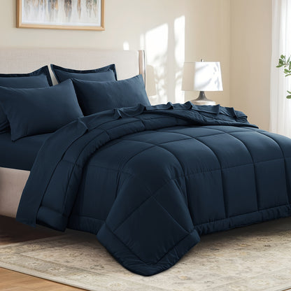 7pcs Comforter Set-Luxury Soft Fluffy Bedding With 1 Comforter, 1 Fitted Sheet, 1 Flat Sheet, And 4 Pillowcases & Pillow Cover-All Season Quilte Set Queen, Hypoallergenic, Breathable, Easy Care, Valentine'S Day Bed In A Bag, Gifts For Her