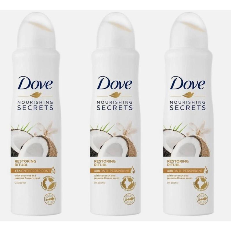 3 Pack Dove Coconut Jasmine Restoring Ritual Antiperspirant Deodorant Spray, 150ml each