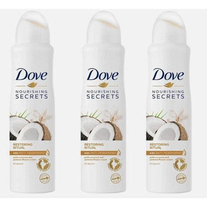 3 Pack Dove Coconut Jasmine Restoring Ritual Antiperspirant Deodorant Spray, 150ml each