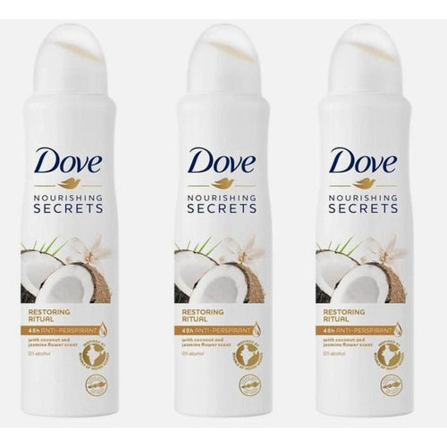 3 Pack Dove Coconut Jasmine Restoring Ritual Antiperspirant Deodorant Spray, 150ml each