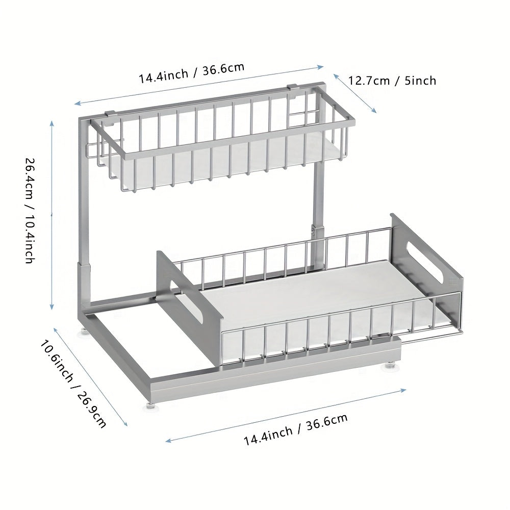 Two-Level Organizers for Under The Sink, Featuring a Sliding Pull-Out Shelf Made of Metal, Ideal for Organizing Kitchen, Bathroom, Pantry, Or Closet Spaces (Available in 1-Pack Or 2-Pack), Under Sink Bathroom Cabinet, Under Sink Cabinet Bathroom, Under Si