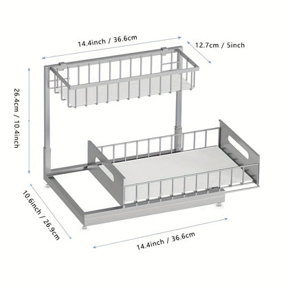 Two-Level Organizers for Under The Sink, Featuring a Sliding Pull-Out Shelf Made of Metal, Ideal for Organizing Kitchen, Bathroom, Pantry, Or Closet Spaces (Available in 1-Pack Or 2-Pack), Under Sink Bathroom Cabinet, Under Sink Cabinet Bathroom, Under Si
