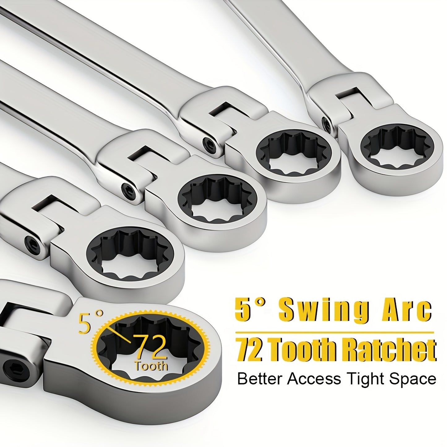 5pcs Flexible Head Ratchet Wrench Set(6-10Mm), Metric Size, Made of Chrome Vanadium Steel, Features a 72-Tooth Ratchet Mechanism for Easy Rotation, Designed with Both Open And Closed Ends, Suitable for Automotive, Bicycle, And Home Repairs