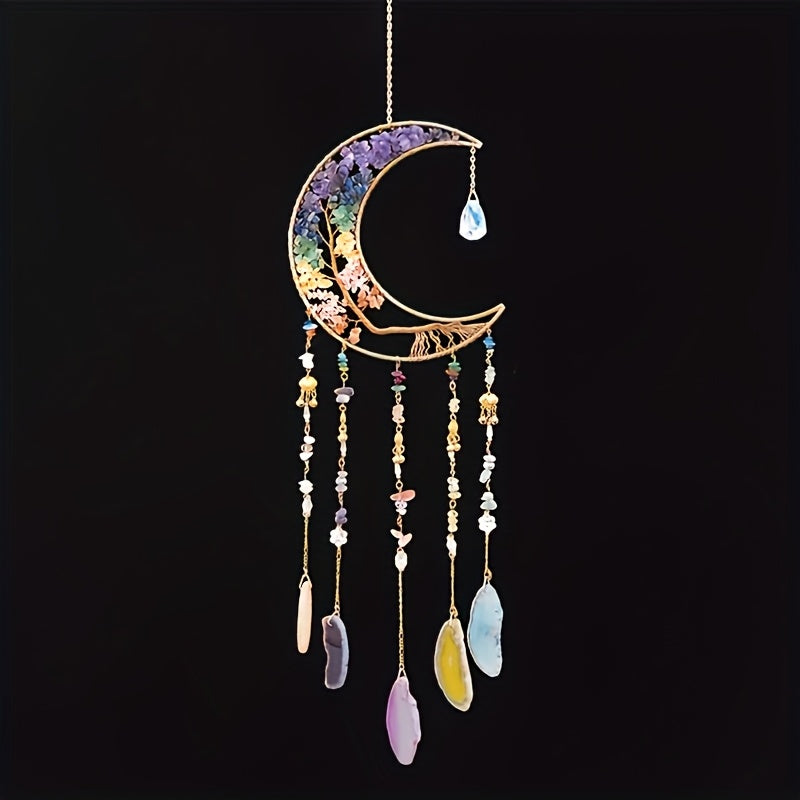 Handmade Dreamcatcher Pendant Moon Suncatcher Wind Chime Decorative, Indoor Outdoor Courtyard Garden Party Christmas Wall Hanging Decoration Christmas Birthday Gifts