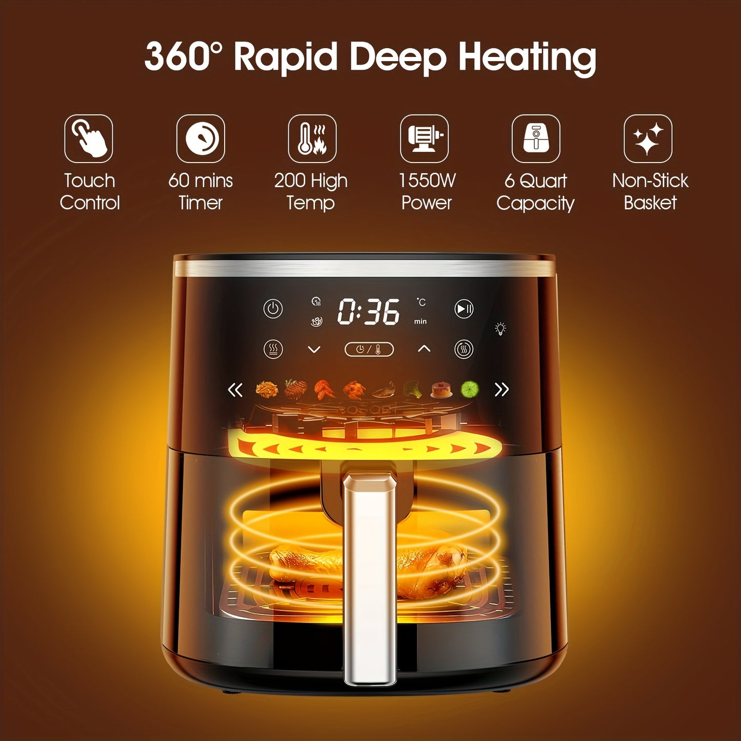 [Ideal Christmas Gift] 6QT Air Fryer With 8 Preset Functions Visible Window Adjustable Temperature Timer Easy To Clean Perfect For Home Kitchens Makes Crispy Fries Chicken & More Ideal Christmas Gift