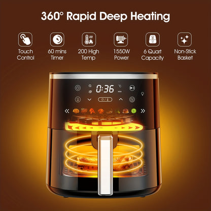 [Ideal Christmas Gift] 6QT Air Fryer With 8 Preset Functions Visible Window Adjustable Temperature Timer Easy To Clean Perfect For Home Kitchens Makes Crispy Fries Chicken & More Ideal Christmas Gift