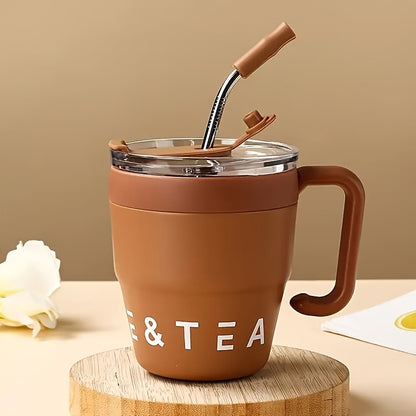 16oz/480ml Insulated Stainless Steel Coffee with Straw & Lid - Double-Wall Vacuum, BPA-Free Reusable Mug, Cup Suitable for Hot/ Drinks, Camping, Office, Home - Perfect Gift for Christmas, Graduation, Halloween, Thanksgiving