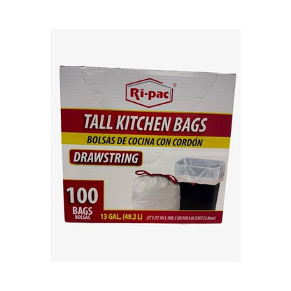 Drawstring Tall Kitchen Bags 13 Gallon, White