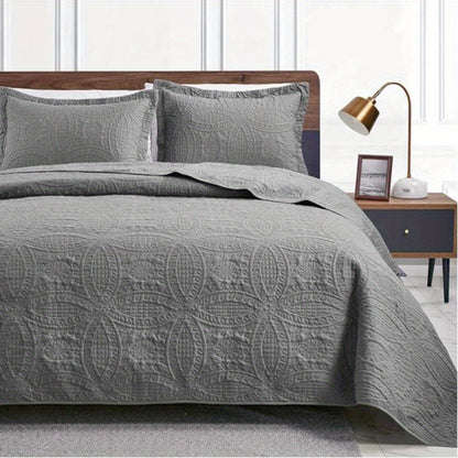 Quilt Set Bedspreads - Soft Bed Winter Quilt Lightweight Microfiber Bedspread- Modern Style Coin Pattern Coverlet for All Season - Keep Warm 3pcs (1 Quilt, 2 Pillow Shams)