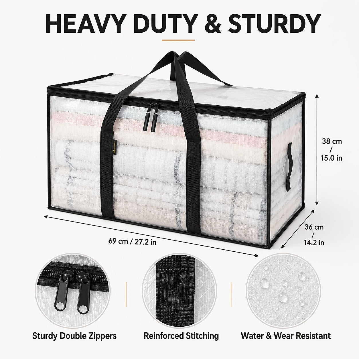 6pcs Heavy-Duty Moving Bags with Reinforced Handle - Oversized Storage Totes, Snap-Close Lid & Plastic Suitable for Clothes, Quilts,, Moving Supplies - Space Saver Bags
