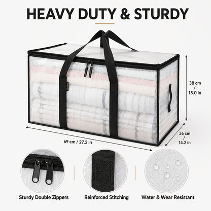 6pcs Heavy-Duty Moving Bags with Reinforced Handle - Oversized Storage Totes, Snap-Close Lid & Plastic Suitable for Clothes, Quilts,, Moving Supplies - Space Saver Bags