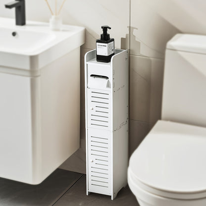 Small Bathroom Storage Cabinet, Slim & Crafed PVC Organizer, Ideal for Tight Spaces, Easy to Assemble & Durable, Multi-purpose Toilet Paper Holder Cabinet for Bathroom, Bedroom & Living Room, Valentine's Day Gift, (9mm Material Thickness), Toilet