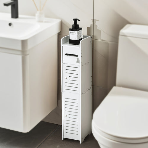 Small Bathroom Storage Cabinet, Slim & Crafed PVC Organizer, Ideal for Tight Spaces, Easy to Assemble & Durable, Multi-purpose Toilet Paper Holder Cabinet for Bathroom, Bedroom & Living Room, Valentine's Day Gift, (9mm Material Thickness), Toilet