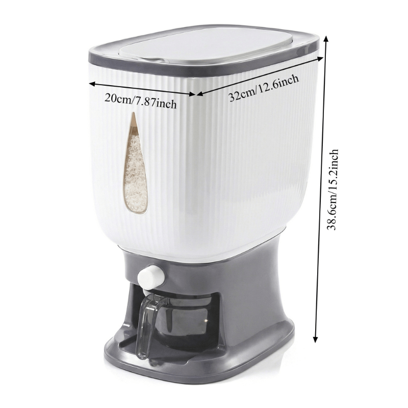 22.05 Pound Large Capacity Rice Dispenser Measuring Cup | 6-chamber Sealed Grain Storage Container with Transparent Window | Moisture And Insect Resistant One Click Design for Rice, Beans, Flour, And Pet Food | Kitchen Utensil Cabinet