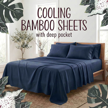 4-Piece Bamboo Fiber Bedding - Hypoallergenic and Temperature-Regulating, Suitable for All Seasons to Care for Deep Sleepers, Luxurious Bedding with Deep Pockets, Wrinkle-Resistant and No Ironing Needed, Great for Room and Bedroom Decor