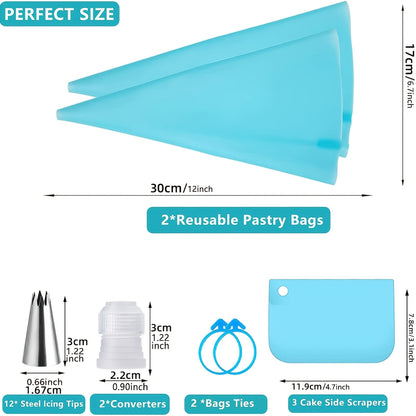 22pcs Velostar Cake Decoration Set Featuring Stainless Steel Piping Tips, Two Pastry Bags, Three Scrapers, And a Cake Turntable Stand - Ideal for Holiday Baking And Festive Cake Decoration Supplies