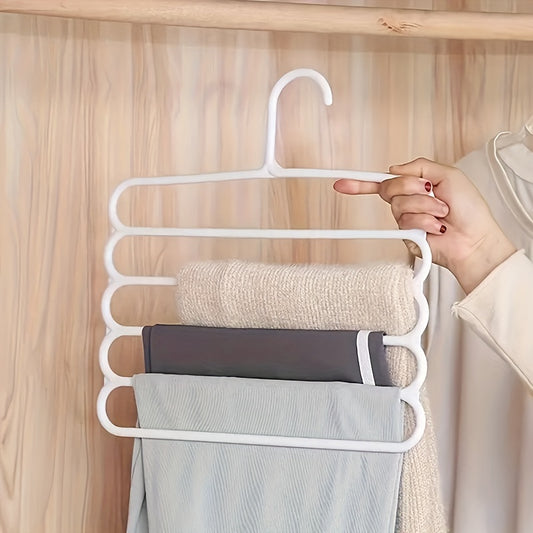 5-Layer Pants Rack Multi-Tier Anti-Slip Space Saving Hanger | 5 Pack Vertical Closet Organizer for Pants Scarves Clothing | Durable Plastic Wardrobe Hanger for Home Bedroom Boutique