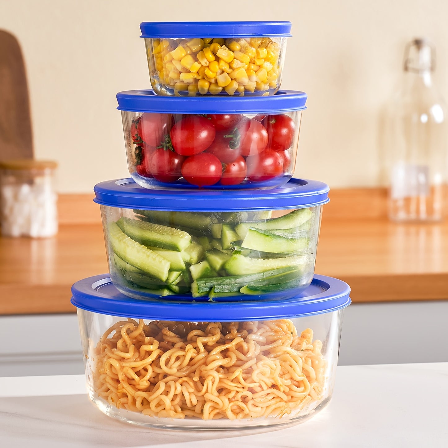 4pcs (4 Pack) Glass Bowls with Flip-Top Lids - Microwave, Dishwasher & Freezer Safe Suitable for Kitchen Storage, Meal Prep Containers, Leftovers Keeper, Lunch Box with Flip-Top Lid, Multi-Size (1,2,4,7 Cup) Glass Food Preservation Bowls