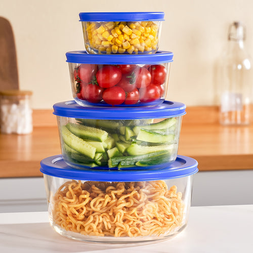 4pcs (4 Pack) Glass Bowls with Flip-Top Lids - Microwave, Dishwasher & Freezer Safe Suitable for Kitchen Storage, Meal Prep Containers, Leftovers Keeper, Lunch Box with Flip-Top Lid, Multi-Size (1,2,4,7 Cup) Glass Food Preservation Bowls