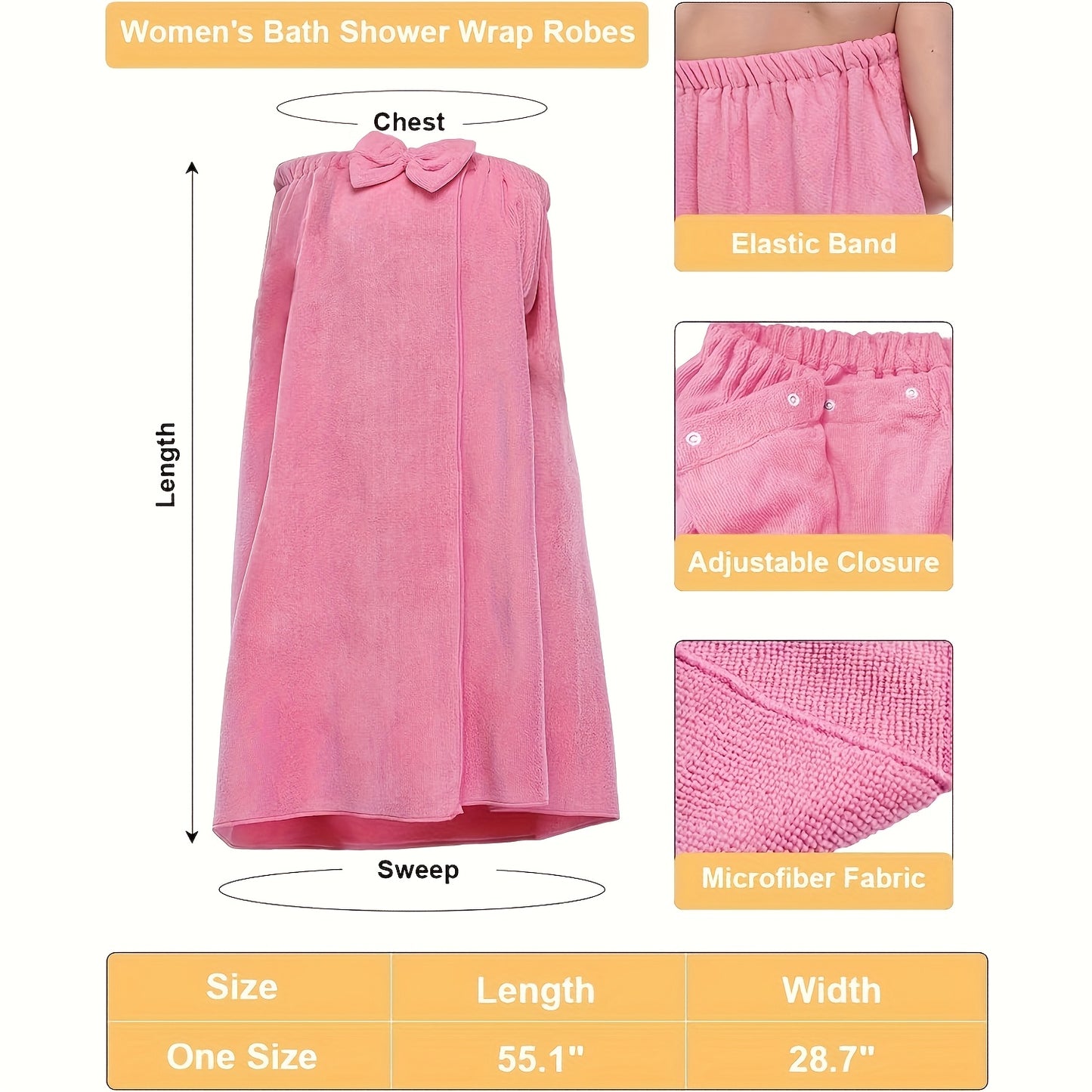 Women'S Bath Wraps Towel Bathrobe Shower Spa Body Towels Lightweight Bath Towel Wrap with Adjustable Closure