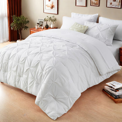 5/7pcs Luxurious Pleated Comforter Collections - Exceptionally Soft Plush Fiber Filling, Suitable for Year-Round Warmth - Includes Quilted Comforter, Flat Sheet, Fitted Sheet, Pillowcases, Pillow Shams, Complete Bed Set