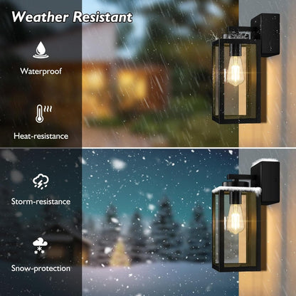 Porch Lights Outdoor, Modern Outdoor Wall Lights Exterior Lighting Fixtures, 2-Pack with Outlet, Outdoor Wall Sconces Outside Lights for House Front Door Garage, Black