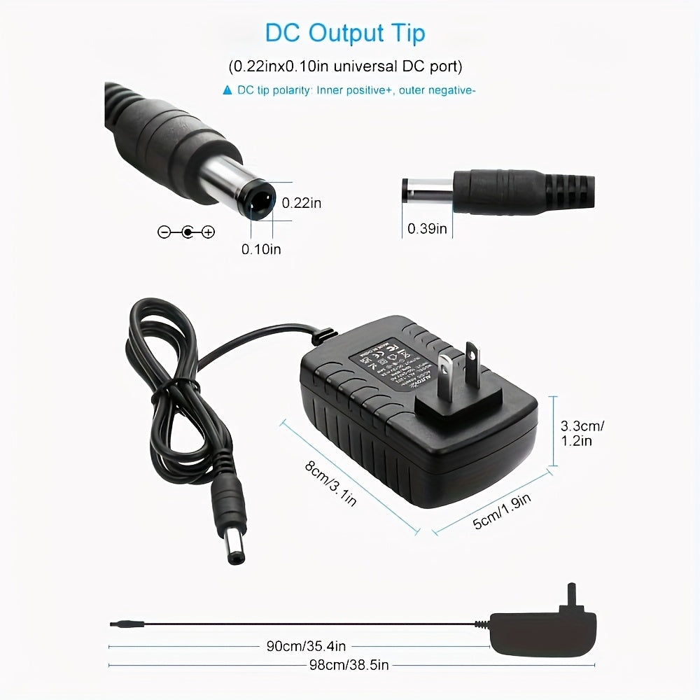 12V Power Supply, 2A AC Adapter, 100-240V, 50-60HZ, With 10 Prompts, 12V 2000mA, Power Cord Replacement, LED Light, Closed-circuit Television Camera, BT Speaker, GPS, Webcam, Router, DC12V Transformer (4.9 Feet)