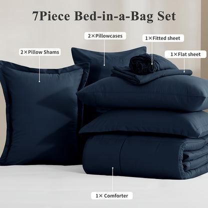 7pcs Comforter Set-Luxury Soft Fluffy Bedding With 1 Comforter, 1 Fitted Sheet, 1 Flat Sheet, And 4 Pillowcases & Pillow Cover-All Season Quilte Set Queen, Hypoallergenic, Breathable, Easy Care, Valentine'S Day Bed In A Bag, Gifts For Her
