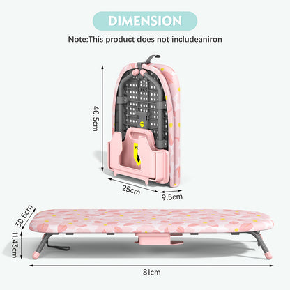 Small Ironing Board with Iron Holder, Compact Ironing Board with Non-Slip Feet, Portable Tabletop Ironing Board with Cover for Small Spaces And Travel, Pink