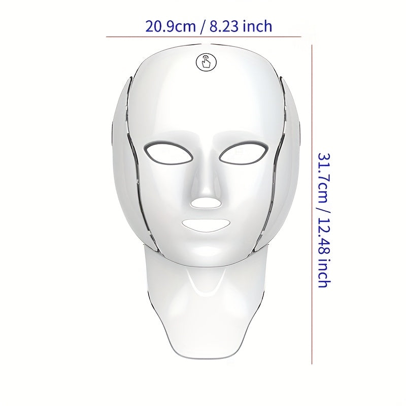 7-Color LED Light Therapy Facial Mask Device – Skincare Beauty Tool for Face & Neck, USB Rechargeable, Anti-Aging Red Light, Acne Blue Light, Skin Rejuvenation Gift