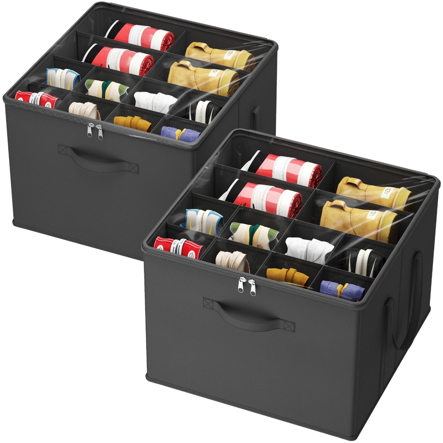 Large Shoe Box Storage Containers with Clear Cover and Reinforced Handles, Open Storage Bins,Shoe Storage Organizer for Closet, Fits 12-16 Pairs, Foldable Storage Bins Fit for Boots Heels Sneakers, 1/2/3 Pack
