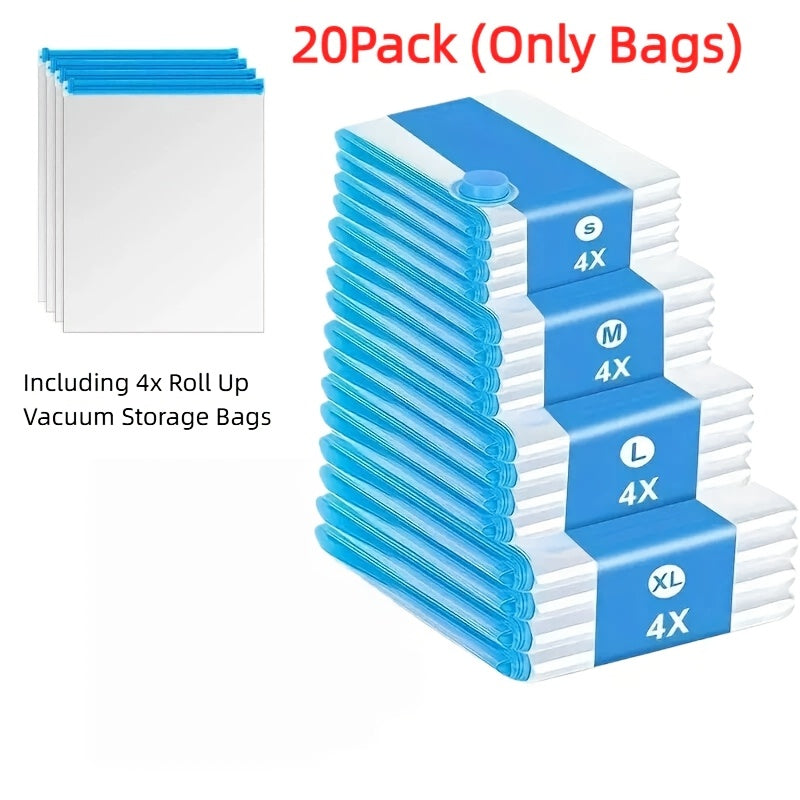 Vacuum Storage Bags with Air Pump - Suitable for Clothes, Quilts, and Blankets - Reusable Compression Storage Bags for Travel, Moving, and Organizing - Available in 4 Sizes: 4S, 157.48inch, 1.06gal, 4J - Includes 1 Air Pump - Pack of 21 and Pack