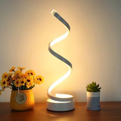 Touch Control Spiral Table Lamp with 3 Color Modes LED Bulb - Vintage Adjustable Arm Desk Light, USB-C Powered, Modern Minimalist Bedside Lamp for Bedroom Living Room Study Office, Black or White