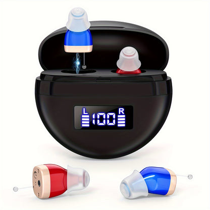 1 Pair Rechargeable Hearing Aids for Seniors, In Ear Hearing Aids for Adults with Noise Cancelling, Digital Hearing Amplifier for Hearing Loss, 25mAh Invisible Hearing Devices Assist with Charging Case