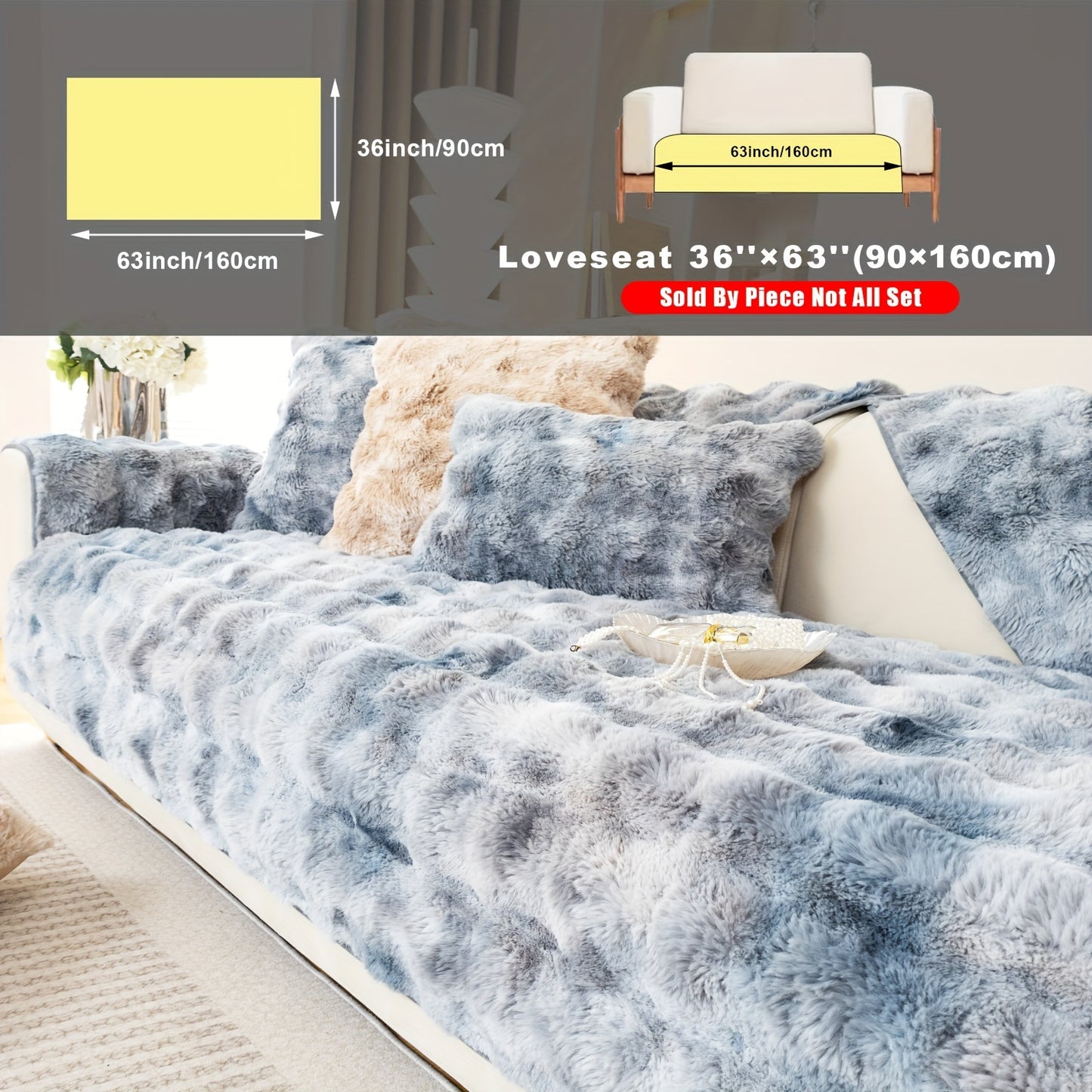 Faux Sofa Cover, Modern Gradual Change Lamb, Thick Fluff, Pet Friendly, Polyester Fiber, Machine Washable, No Printing, Dye Printing, 450-500g Fabric, Suitable for Single, Double, Triple and Combination Sofas