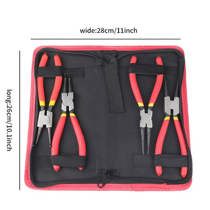 Set of 4 Snap Ring Pliers, 7/9 Inch Size, Includes Reverse Disassembly Pliers And a Portable Bag, Featuring Both Straight And Curved Jaws, Precision Spring-Loaded Design with a Storage Bag