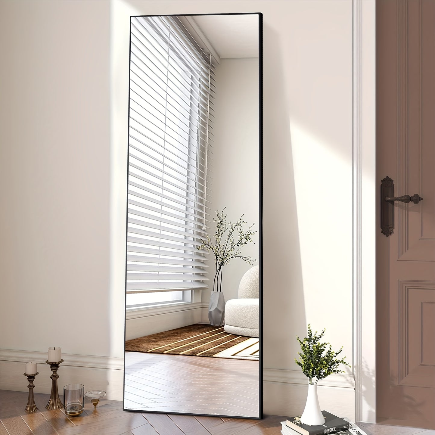 Arched/Rect Full Length Mirror, Full Body Mirror With Stand, Hanging Or Leaning For Wall, Aluminum Alloy Thin Frame Floor Standing For Hotels And Bathrooms
