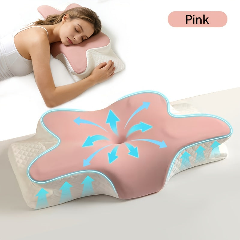 Cervical Neck Pillow for Sleeping – Butterfly-Shaped Ergonomic Memory Foam Pillow, Contour Support for Back & Side Sleepers, Slow Rebound Pressure Relief, Machine-Washable Pillowcase, Multiple Colors & 2-Pack Options