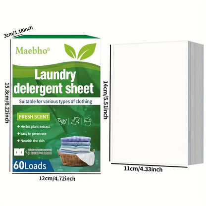 Laundry Detergent Sheets 60 Loads Fresh Scent Hypoallergenic Liquidless Stain and Odor Remover for Sensitive Skin Works in Hot and Cold Water Space-Saving Travel Size Eco-Friendly Laundry Strips