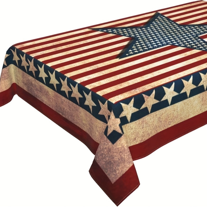 1 Vintage Country Style American Flag Memorial Day Party Rectangular Tablecloth, Suitable For Home, Dining Room, And Kitchen, 51x51/51x70/56x83/56x103 Inches. Father'S Day Gift, Graduation Gift.